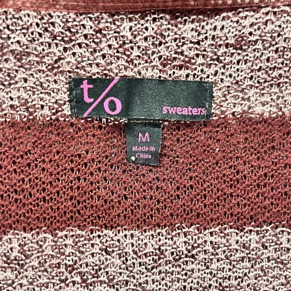 T/O Sweaters Cardigan Womens Size M red‎ wine Stripe Long Sleeve Hooded Stretch - Picture 8 of 11